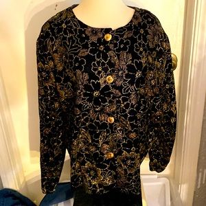 VTG 80s Silver & Gold Glitter Velvet Blazer Jacket